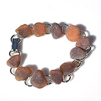Genuine Amber Brown Sea Glass Charm Bracelet