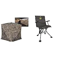 Rhino Blinds R180 3 Person See Through Hunting Ground Blind with Hawk Stealth Spin Chair