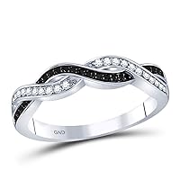The Diamond Deal Sterling Silver Womens Round Black Color Enhanced Diamond Woven Band Ring 1/6 Cttw