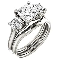 2 CT Princess Colorless Moissanite Engagement Ring Set for Women/Her, Wedding Bridal Ring Set, Eternity Sterling Silver Solid Diamond Solitaire Prong Anniversary Promise Gift for Her
