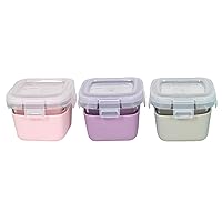 melii Glass Food Storage Containers with Silicone Sleeve, Resistant Borosilicate, Airtight & Leakproof Locking Lid, Oven, Microwave, Freezer & Dishwasher safe, 5.4oz - Pink, Purple, Grey