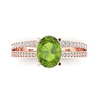 Clara Pucci 3.12ct Oval Cut Solitaire W/Accent split shank Genuine Natural Peridot Wedding Promise Anniversary Bridal Ring 18K Rose Gold