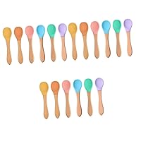 ERINGOGO 18 Pcs Silicone Spoon with Wooden Handle Tea Spoon Infant Feeding Spoon Olive Spoons Baby Feeding Utensil Silicone Ladle Spoon Child Simple Suction Bowl