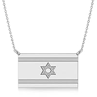Allurez Israel Flag Charm Pendant Necklace 14K White Gold