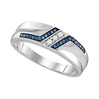 Dazzlingrock Collection Sterling Silver Mens Round Blue Color Enhanced Diamond Wedding Band 1/5 ctw