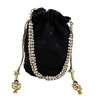 Indian Handbag Elegant Casual Party Handbag Embroidered Sequins Gold Drawstring