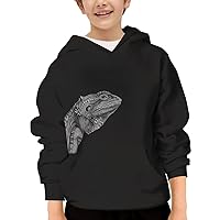 Unisex Youth Hooded Sweatshirt Ink Drawing Of A Bearded Dragon Cute Kids Hoodies Pullover for Teens