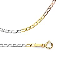 Solid 14k Yellow White Rose Gold Necklace Cable Chain Curb Link Polished Tri Color 1.7 mm 20 inch