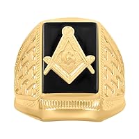10k Yellow Gold Mens Black Enamel Masonic Symbols Religious Ring Jewelry for Men