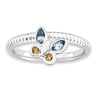 2.5mm 925 Sterling Silver Bezel Polished Stackable Expressions Blue Topaz and Citrine Butterfly Angel Wings Ring Jewelry for Women - Ring Size Options: 7 8 9