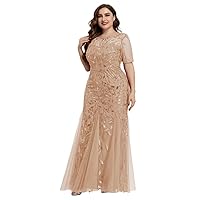 Beauty-Emily Women's Plus Size Embroidery Mermaid Evening Party Maxi Dress