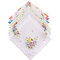 10pcs Womens Vintage Floral Print Cotton Handkerchief, Hanky Bulk Set, Handkerchiefs