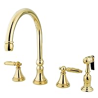 Kingston Brass GS2792GLBS Georgian Widespread Two Handle Kitchen Faucet with Matching Brass Sprayer, 8-1/4-Inch in Spout Reach, Polished Brass