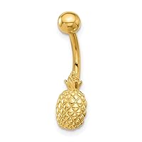 14k Gold 14 Gauge Polished and Textured Pineapple Navel Belly Ring Measures 23mm Long Jewelry for Women