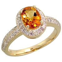 14k Gold Stone Ring, w/ 0.38 Carat Brilliant Cut Diamonds & 1.40 Carats 8x6mm Oval Cut Citrine Stone, 7/16