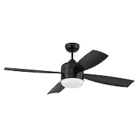 Craftmade Lighting SBN52FB4 Sebastion - 4 Blade Ceiling Fan with Light Kit In Contemporary Style-16.92 Inches Tall and 52 Inches Wide, Finish Color: Flat Black