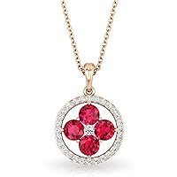 Created Round Cut Ruby & White Diamond 925 Sterling Silver 14K Gold Over Diamond Open Circle Pendant Necklace for Women's & Girl's