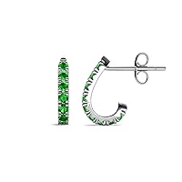 Round Green Garnet 0.47 ctw with U Cut Pave Setting Women Half Hoop Huggie Earrings 14K Gold