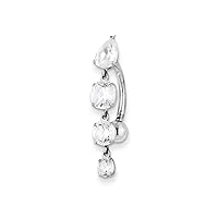 Real 10k Gold Simulated Diamond 4-stone Long Drop Belly Ring - Belly Piercing for Women - Real Gold Belly Button Rings – Hypoallergenic
