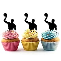 TA0183 Water Polo Player Silhouette Party Wedding Birthday Acrylic Cupcake Toppers Decor 10 pcs