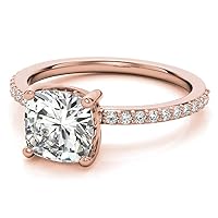 10K 14K 18K Solid Rose Gold Handmde Engagement Ring 1.0 CT Cushion Cut Moissanite Diamond Solitaire Wedding/Bridal Ring for Women/Her Proposes Ring