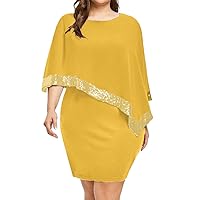 SULEAR Women's Summer Casual Women Plus Size Cold Shoulder Overlay Asymmetric Chiffon Strapless Sequins Dress