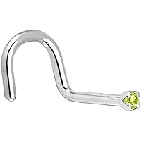 Body Candy Solid 18k White Gold 1.5mm Genuine Peridot Right Nose Stud Screw 18 Gauge 1/4