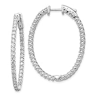14k White Gold Diamond Oval Shape Hoop with Safety Clasp Earrings Fine Jewelry For Women Gifts For Her