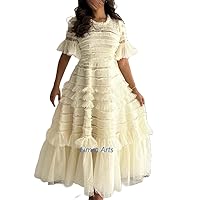 Dress A-line Layered Draped Anke Length Skirts Net/Tulle Evening Dresses Fashion Jewel