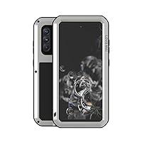 LOVE MEI Rugged for Samsung Galaxy S21 FE Case,Outdoor Sports Military Armor Heavy Duty Metal Cover Waterproof Shockproof Full Body Hard Case with Built in Tempered Glass Screen Protector (Silver)