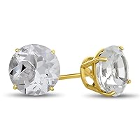Solid 10k Gold or Sterling Silver Round 7mm Stone Stud Earrings