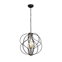 Maxax Modern Cage Chandelier, 4 Lights Globe Metal Pendant Lighting, Adjustable Sphere Farmhouse Hanging Ceiling lamp, for Kitchen, Entryway, Dining Room, Living Room, Black