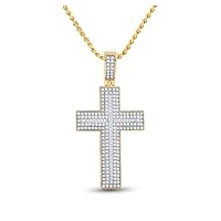 10K Yellow Gold Mens Stylish Baguette Diamond Glorious Cross Necklace Pendant 2-3/4 Ctw.