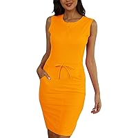 Spring Dresses for Women 2024,Street Daily for Women Casual Summer Dress Round Neck Sleeveless Tank Tight Dress