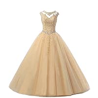 Women's Lace Appliques Sweet 16 Quinceanera Pageant Dresses Backless Tulle A Line Prom Dresses
