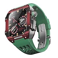 SCRUBY Gummi-Uhrenarmband Kohlefaser-Lünette, für Apple Watch SE/4/5/6/7/8 Mod Kit Zubehör Ersatz Fluorkautschuk Uhrenarmband für iWatch Serie 44/45 mm, mit Bandwerkzeug