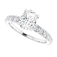 JEWELERYIUM Excellent Oval Brilliant Cut 1 Carat, Moissanite Diamond Promise Ring, 4-Prong Set, Eternity Sterling Silver Ring, Valentine's Day Jewelry Gift, Customized Rings for Her