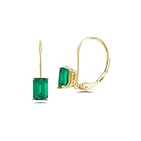 Lab Created Emerald Cut Lever Back Emerald Stud Earrings in 14K Yellow Gold Availabe in 6x4mm - 9x7mm