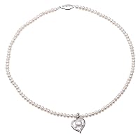 JYX Pearl Choker Necklace for Women 4-5mm Flat Round White Freshwater Pearls with Heart Pendant Necklace for Daughter and Girls Gift 16