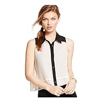 Material Girl Womens Colorblock Button Down Blouse, White, XX-Small