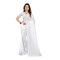 Resham Jari Embroidered Indian Women Designer Bridal Georgette Saree Heavy Blouse Wedding Stone work Sari 2129