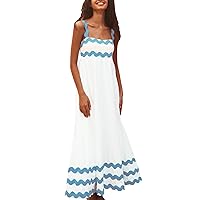 Women's 2024 Summer Boho Spaghetti Strap Flowy Ruffle Hem A Line Beach Vacation Casual Long Maxi Sundresses Party Dress