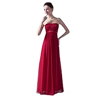 Red Strapless Empire Waist Chiffon Bridesmaid Dress With Lace Up Back
