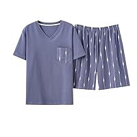 Two-piece Pajamas Suit Men's Pajamas Suit New Knitted Cotton Casual Suit V-neck Casual Home Suit Plus Size