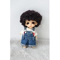 Tiny Doll Wigs JD713 3-4inch 9-10CM Short Afro Tight Curly Synthetic Mohair Lati White BJD Hair (Nature Black SM155)