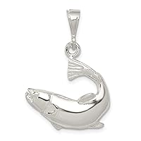 925 Sterling Silver Open back Polished Salmon Pendant Necklace Measures 30x20.5mm Wide Jewelry Gifts for Women