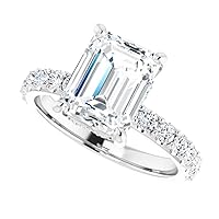 JEWELERYIUM 2 CT Moissanite Emerald Engagement Ring and Wedding Ring Bridal Set in Sterling Silver, colorless Moissanite, VVS1 Clarity, Sizes 4 to 11, Prong Set for Her