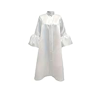 MakeMeChic Women's Plus Size Satin Silk Shirt Dress Mock Neck Button Down 3/4 Flare Sleeve Midi Dress