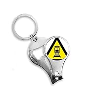 Warning Symbol Yellow Black Train Triangle Nail Nipper Ring Key Chain Bottle Opener Clipper