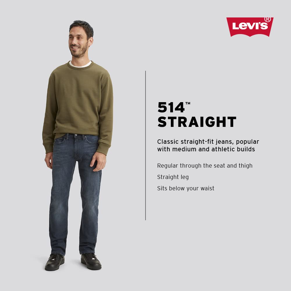 Levi's Men's 514 Straight Fit Jeans, (New) Clean Run-Dark Indigo (Advanced Stretch), 34W x 32L
